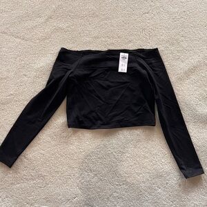 Long-Sleeve Seamless Fabric Off-The-Shoulder Cutout Top